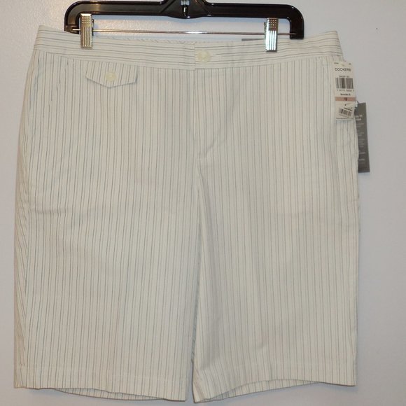 NWT Dockers Collection Women's Size 12 Shorts Striped White Black Blue Pockets - Picture 1 of 10